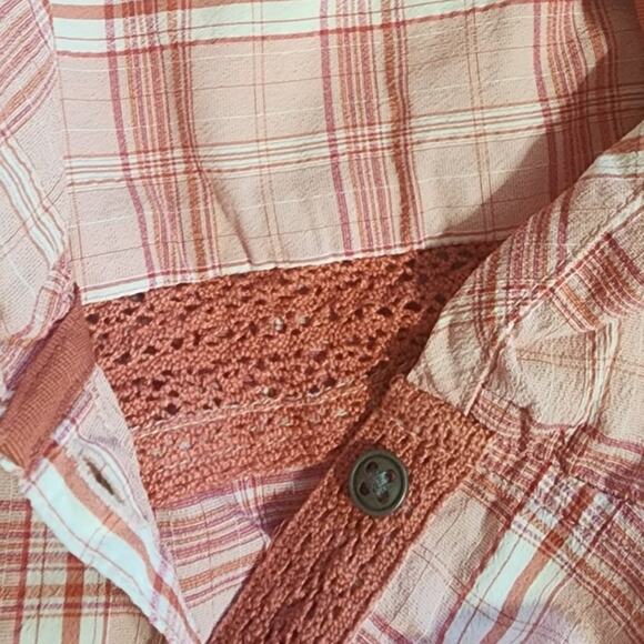 Prana Anja Button Up Hooded Popover Long Sleeve Pink Plaid Size M - Picture 8 of 11